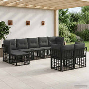 Set vanjskih sofa Crna i tamno siva Poliester