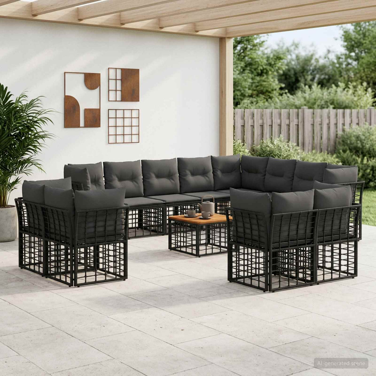 Set vanjskih sofa 13 kom. Crna i tamno siva Poliester