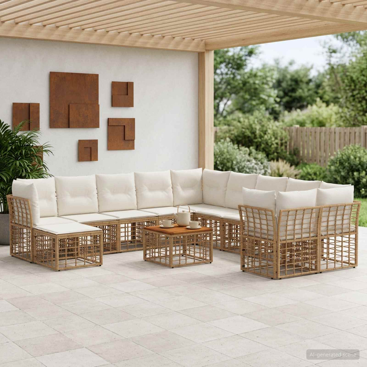 Set vanjskih sofa 12 kom. Prirodna i krema bijela Poliester