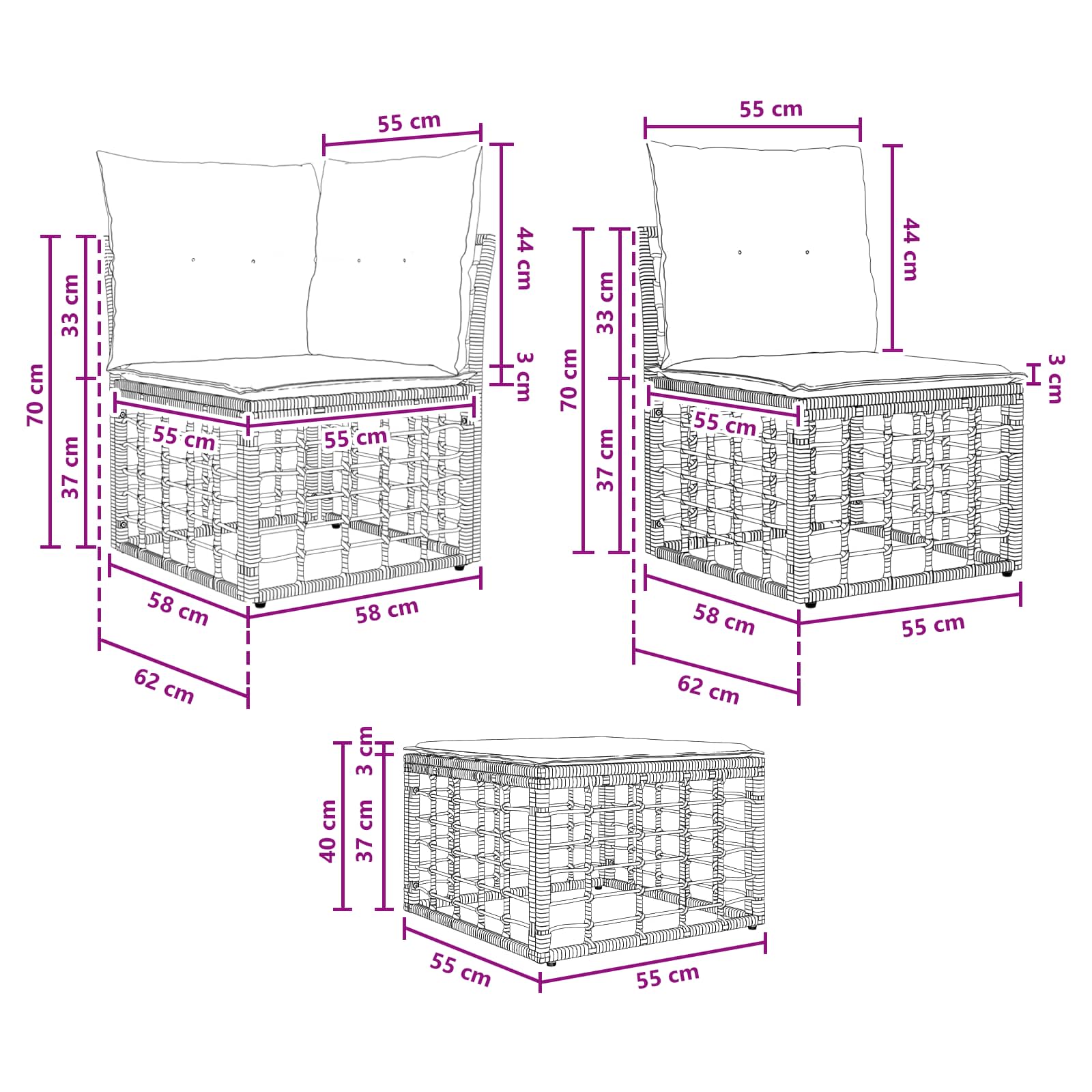 Set vanjskih sofa 12 pcs Crna i tamno siva Poliester
