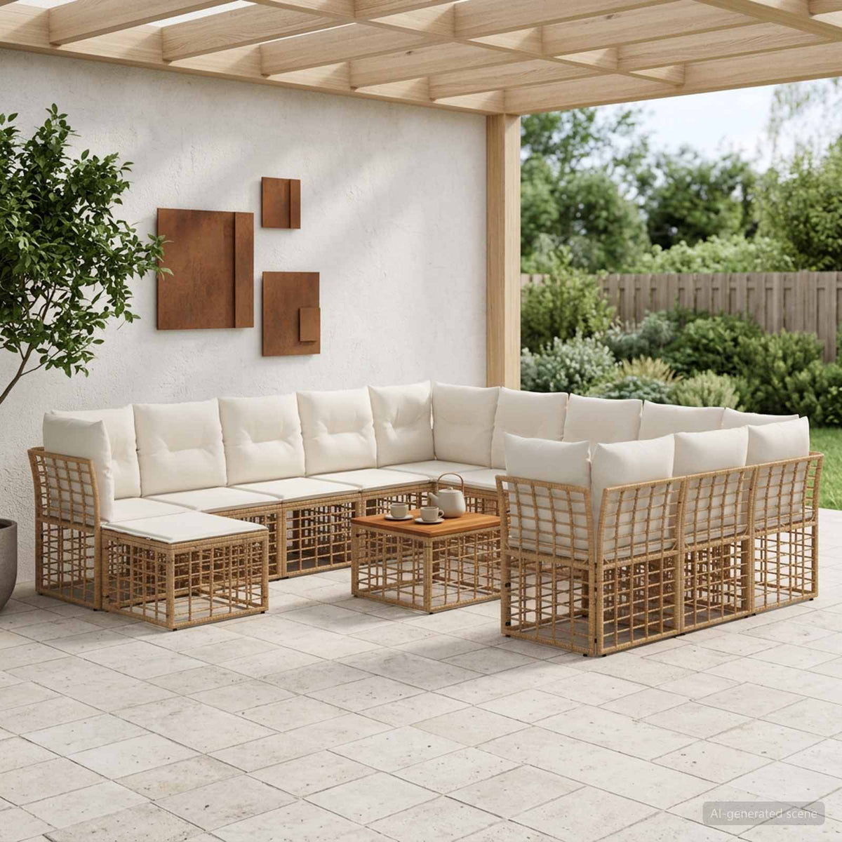 Set vanjskih sofa 13 kom. Prirodna i krema bijela Poliester