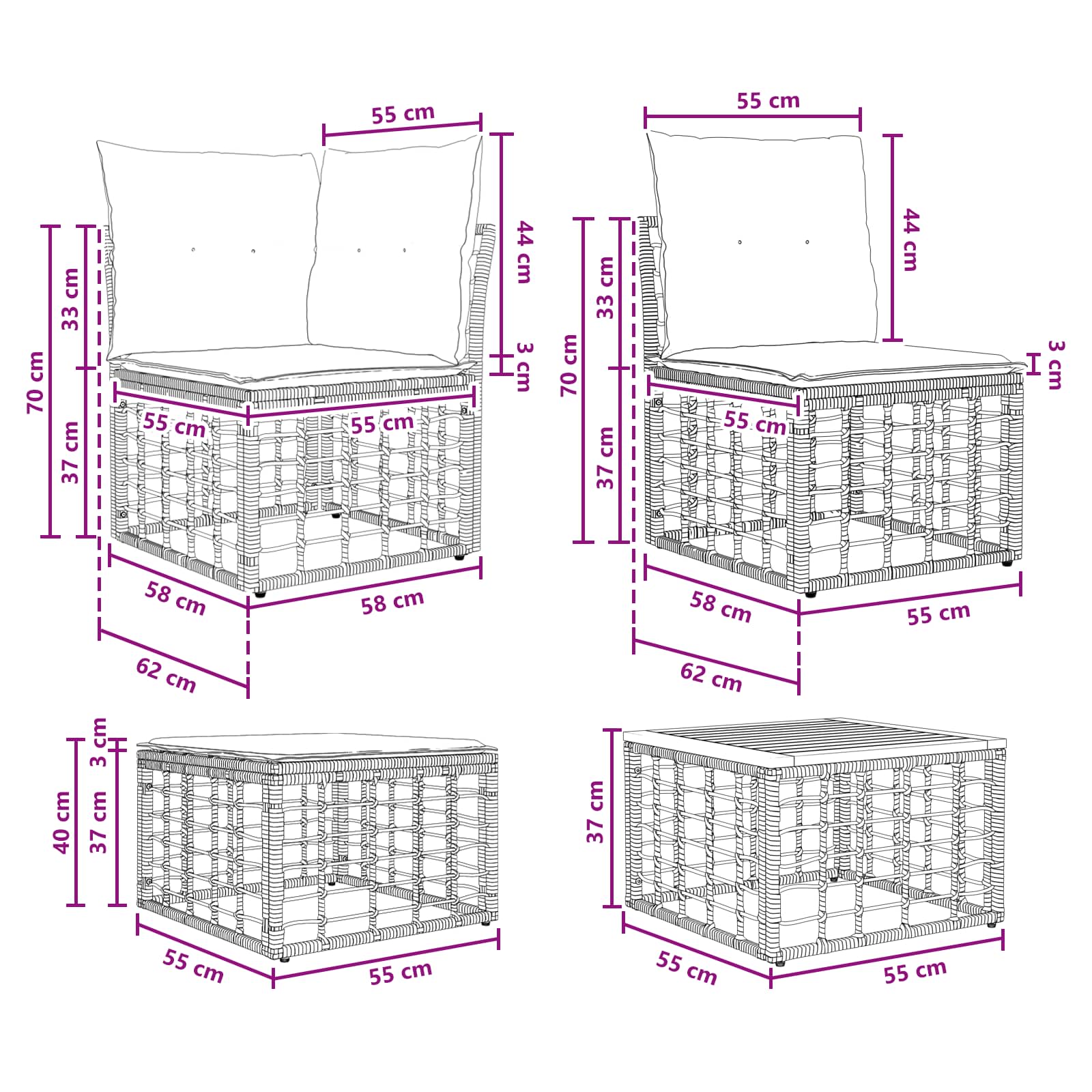 Set vanjskih sofa 13 pcs Prirodna i krema bijela Poliester