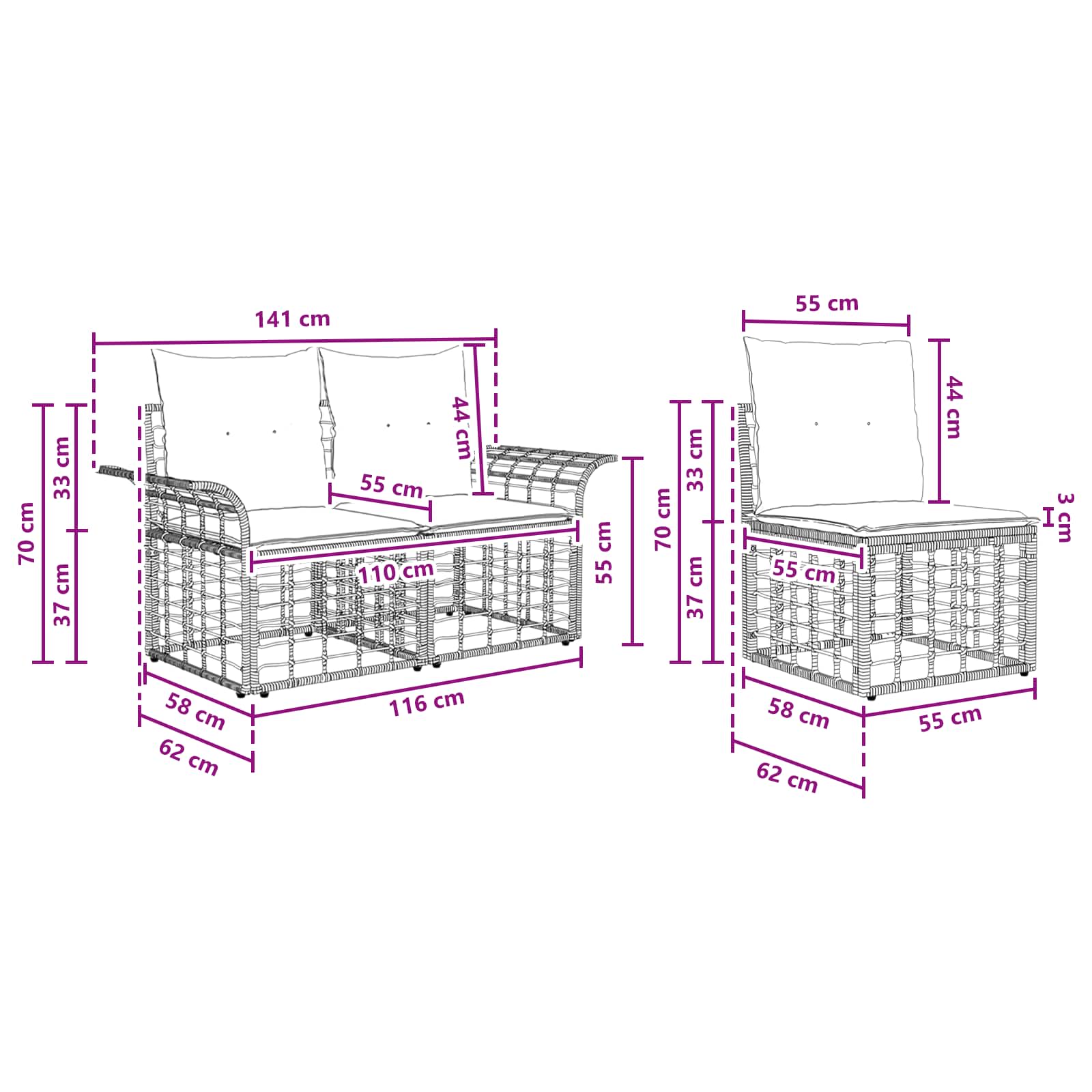 Set vanjskih sofa 4 pcs Prirodna i krema bijela Poliester