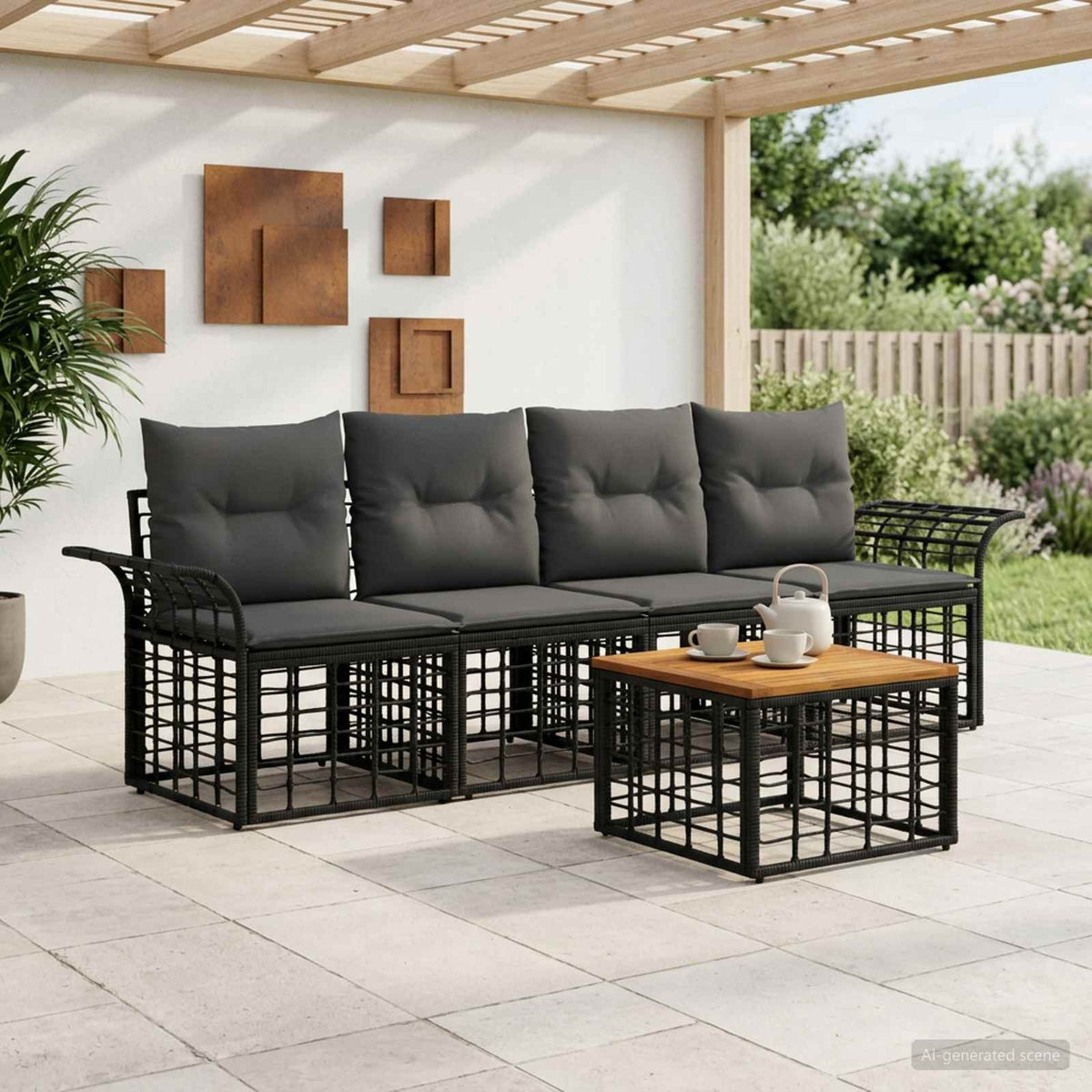 Set vanjskih sofa 5 kom. Crna i tamno siva Poliester
