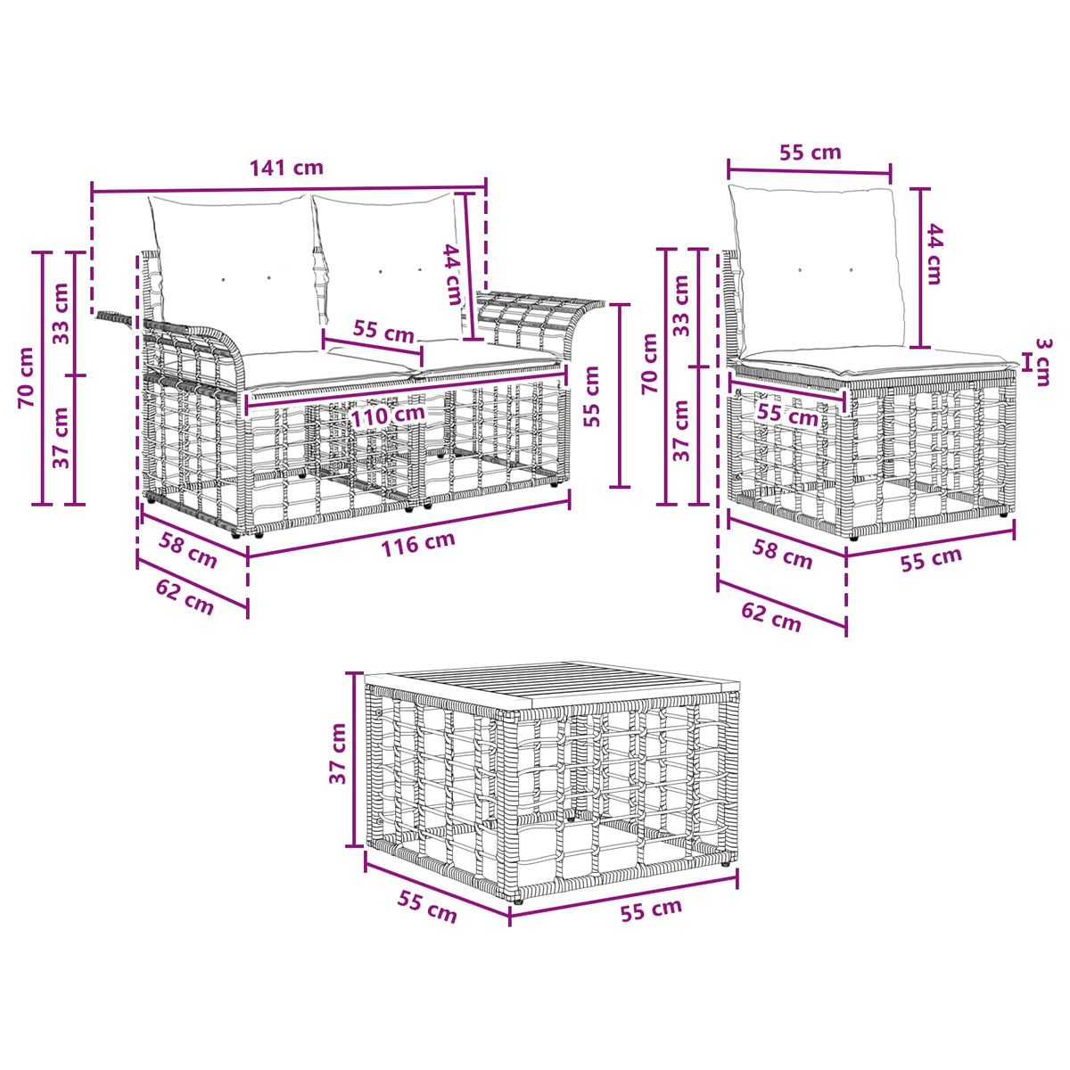 Set vanjskih sofa 6 kom. Prirodna i krema bijela poliratan