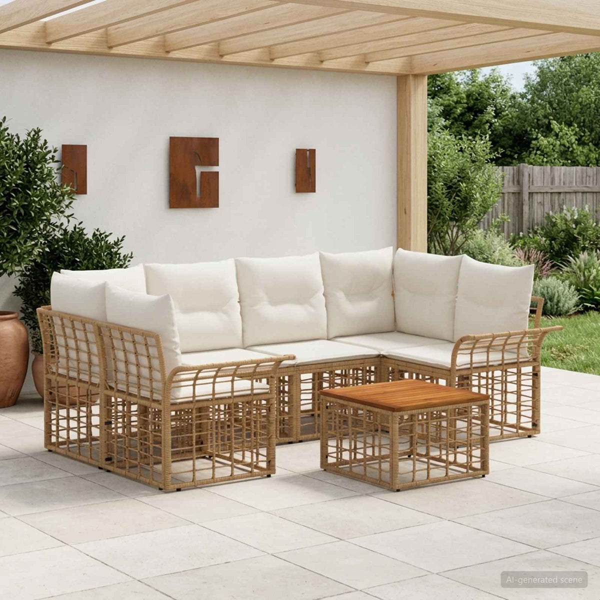 Set vanjskih sofa 7 kom. Prirodna i krema bijela poliratan