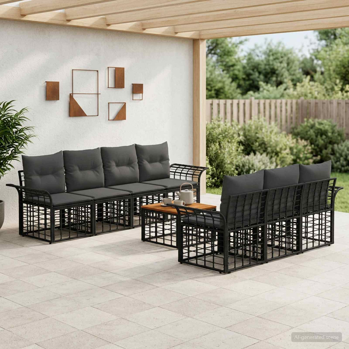 Set vanjskih sofa 8 kom. Crna i tamno siva poliratan