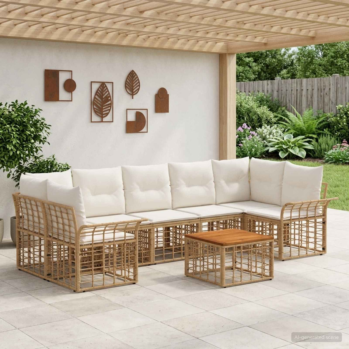 Set vanjskih sofa 8 kom. Prirodna i krema bijela poliratan