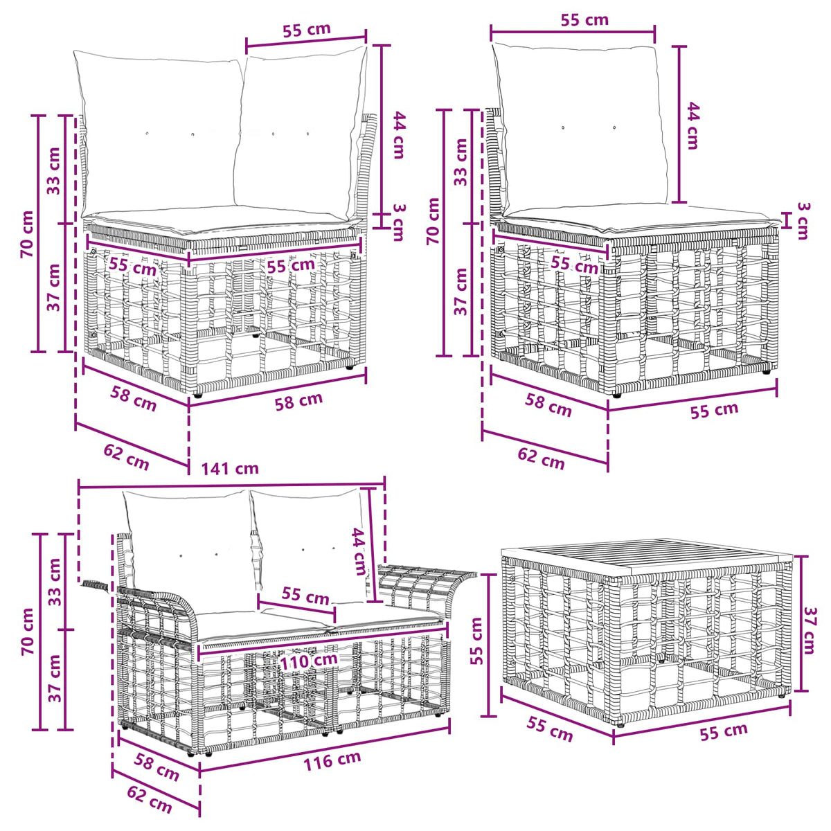 Set vanjskih sofa 8 kom. Prirodna i krema bijela poliratan