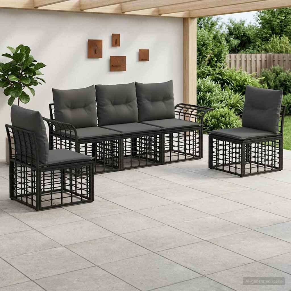 Set vanjskih sofa 5 pcs Crna i tamno siva Poliester