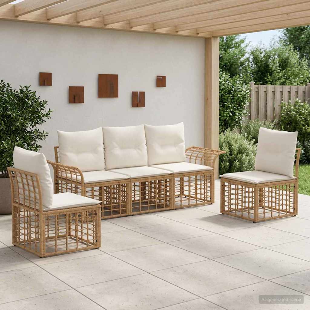 Set vanjskih sofa 5 pcs Prirodna i krema bijela Poliester