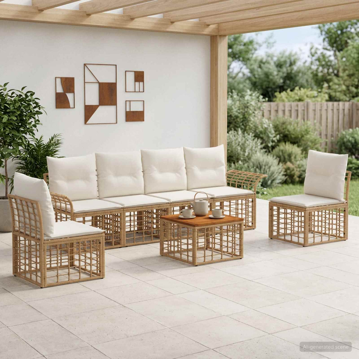 Set vanjskih sofa 7 kom. Prirodna i krema bijela Poliester