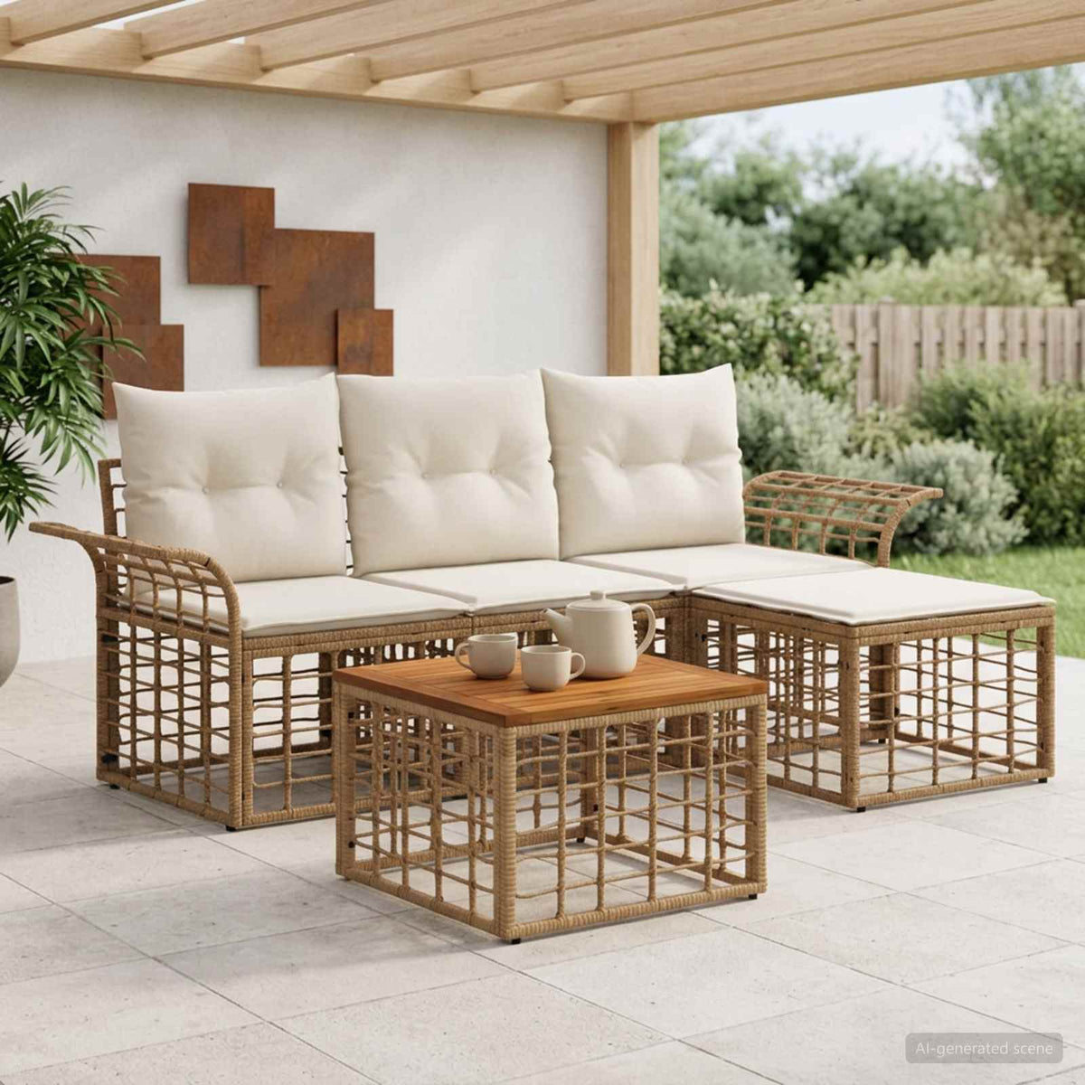 Set vanjskih sofa 5 kom. Prirodna i krema bijela Poliester