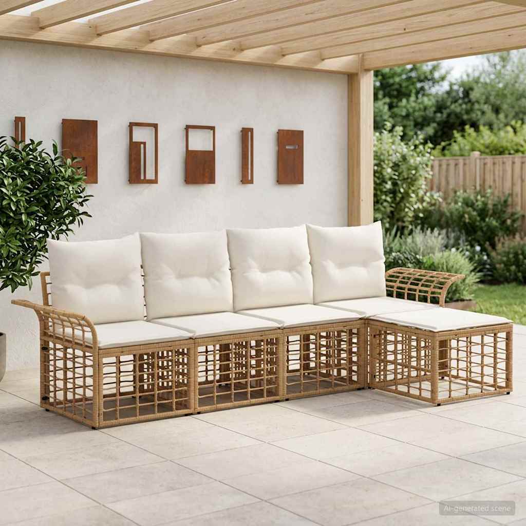 Set vanjskih sofa 5 pcs Prirodna i krema bijela Poliester