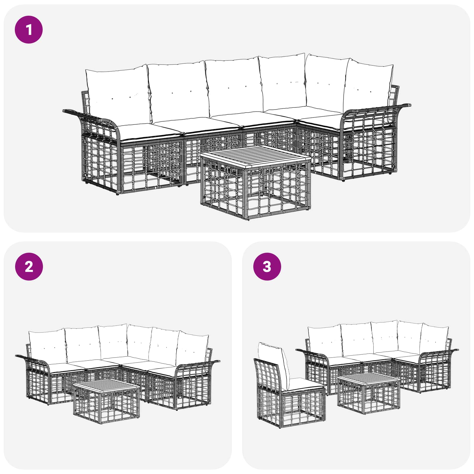 Set vanjskih sofa 6 pcs Crna i tamno siva Poliester