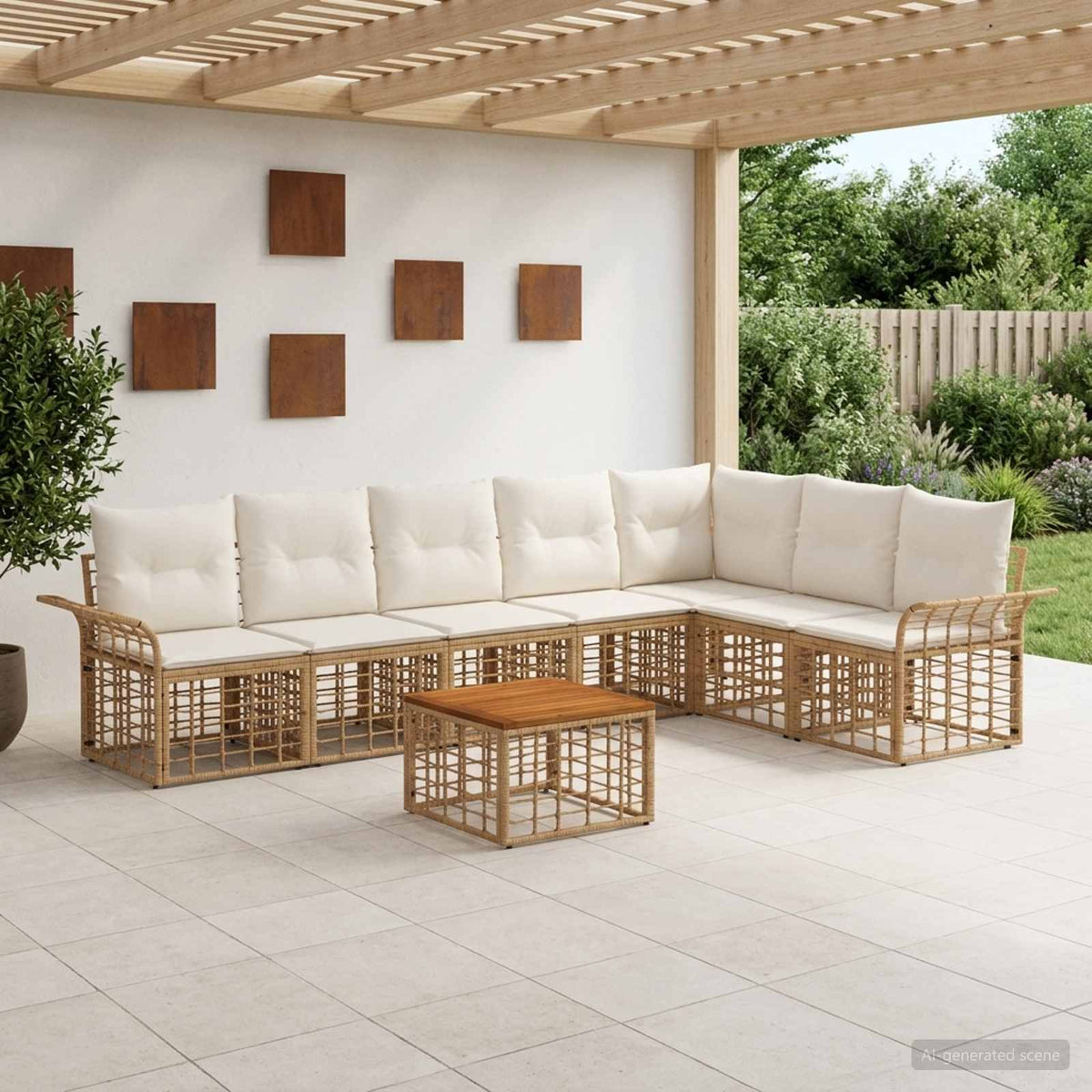 Set vanjskih sofa 8 kom. Prirodna i krema bijela Poliester