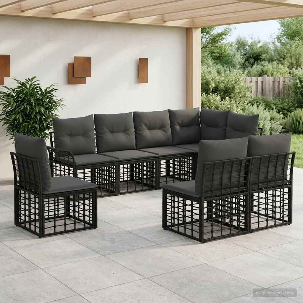 Set vanjskih sofa 8 pcs Crna i tamno siva Poliester