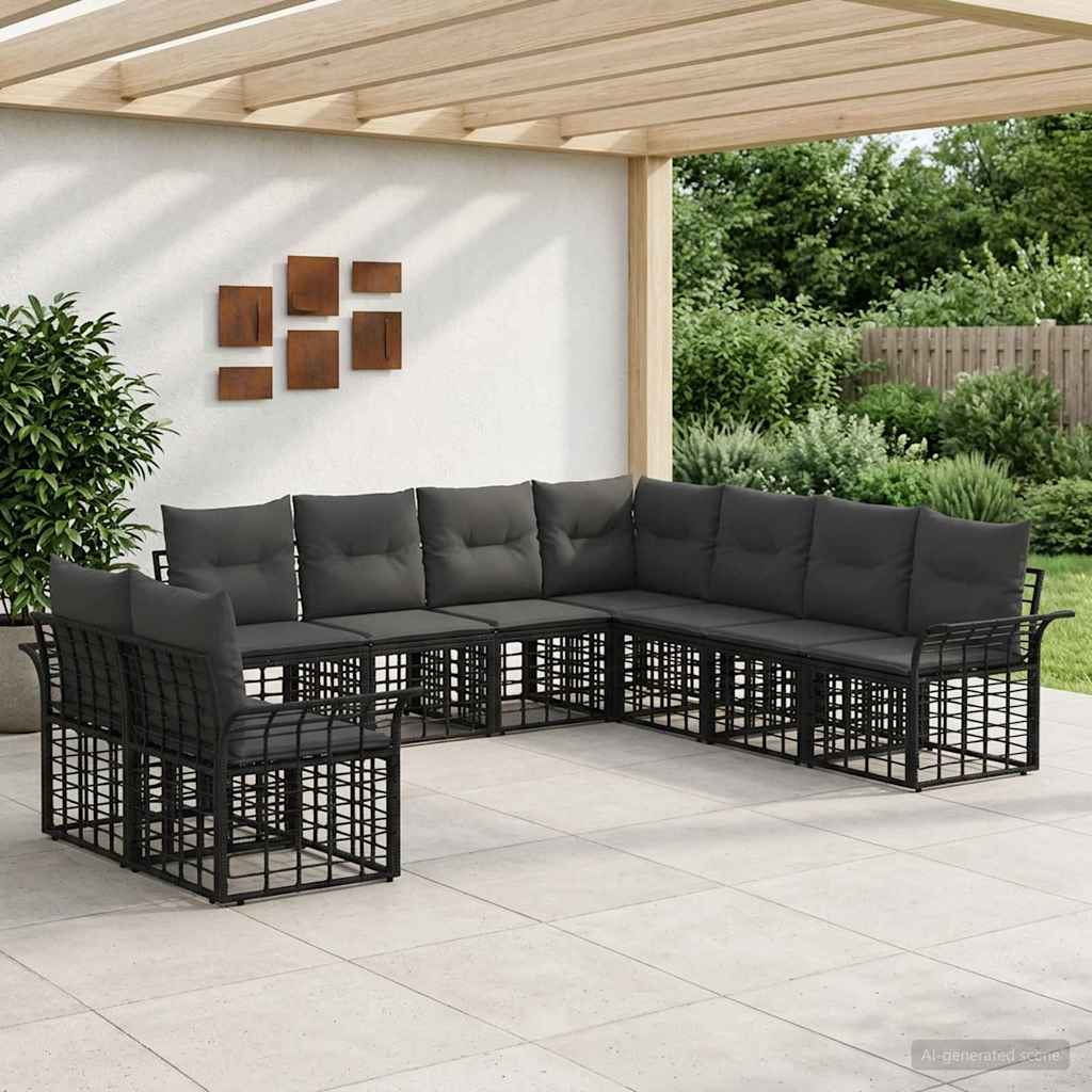 Set vanjskih sofa 9 pcs Crna i tamno siva Poliester