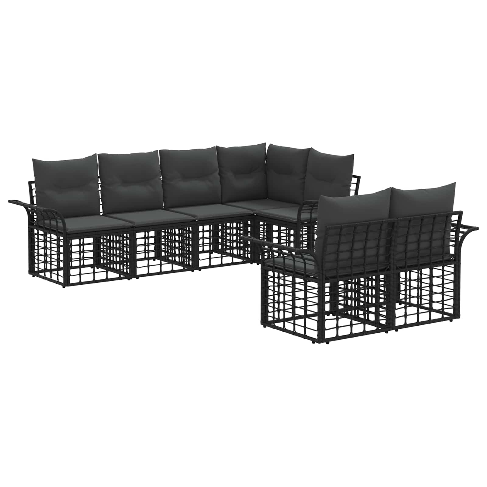 Set vanjskih sofa s jastukom 7 pcs Crna i tamno siva Poliester