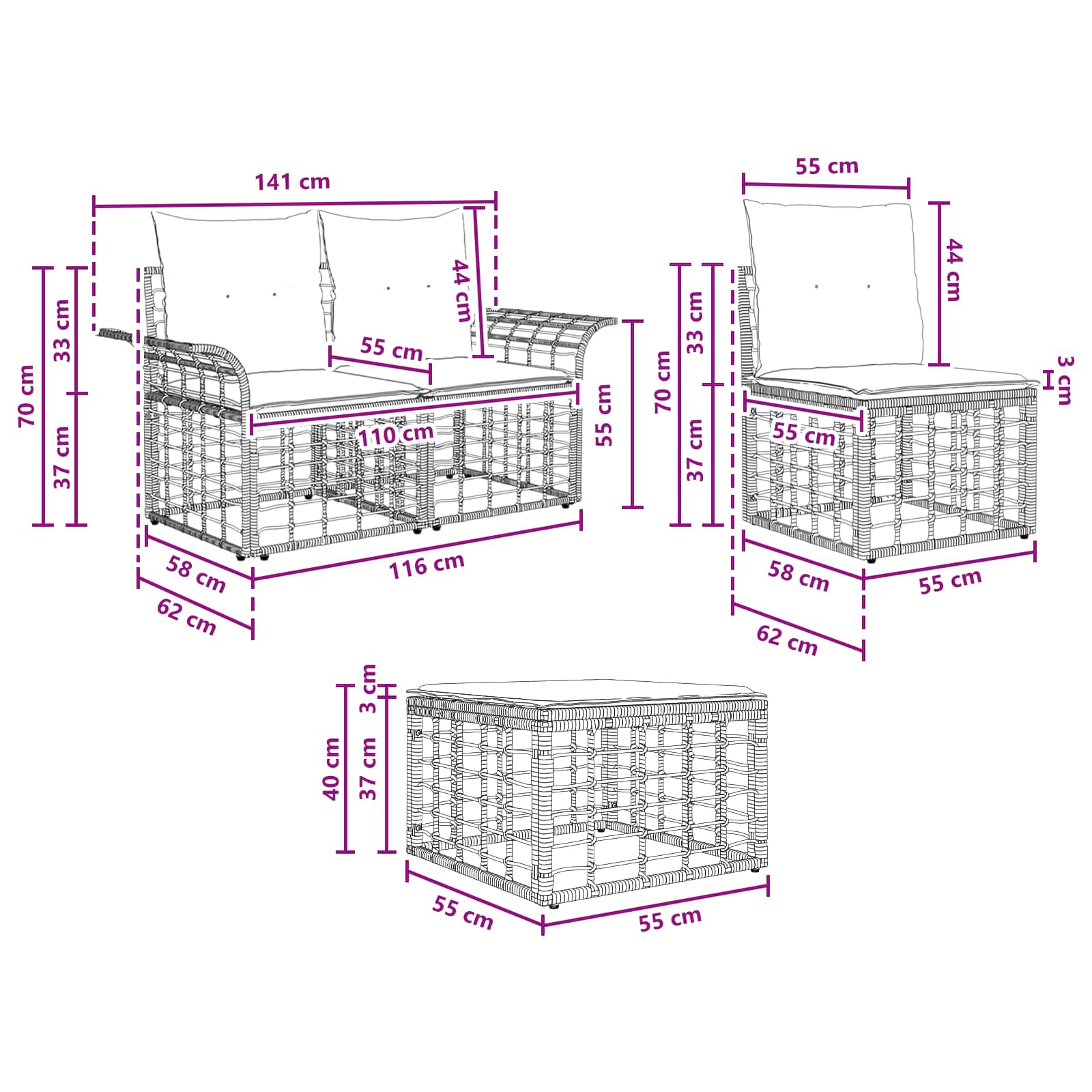 Set vanjskih sofa 6 pcs Prirodna i krema bijela Poliester