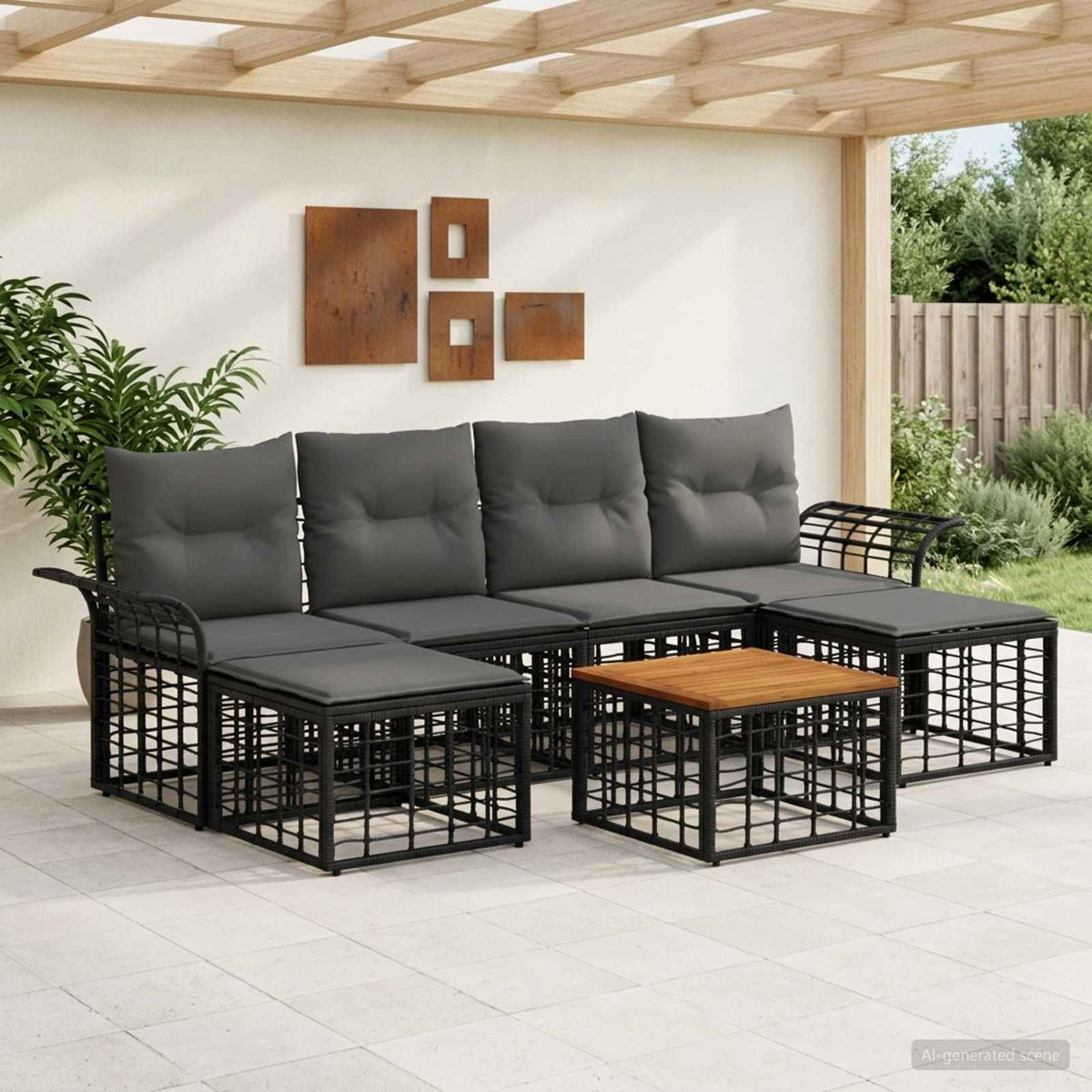 Set vanjskih sofa 7 kom. Crna i tamno siva Poliester