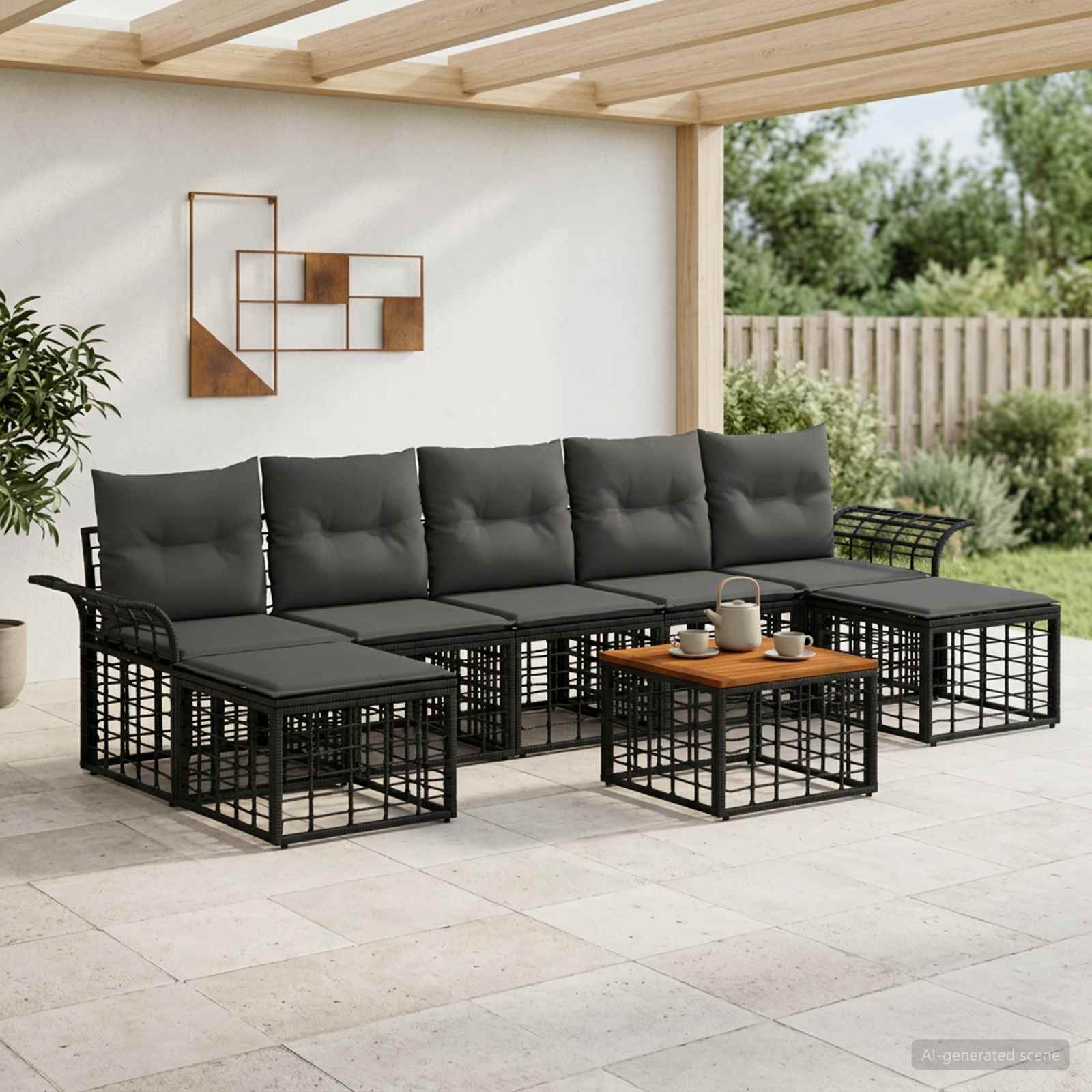 Set vanjskih sofa 8 kom. Crna i tamno siva Poliester