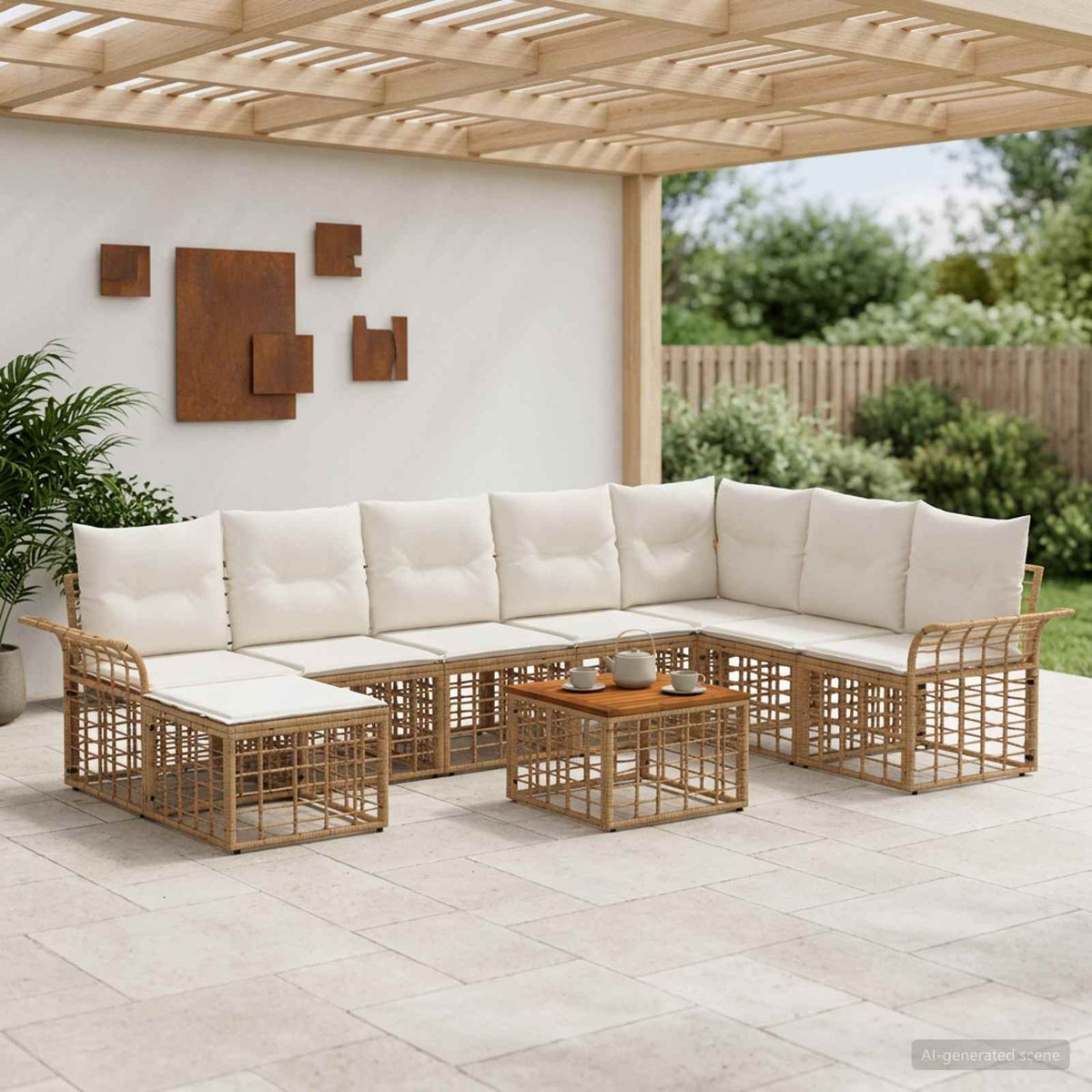 Set vanjskih sofa 9 kom. Prirodna i krema bijela Poliester