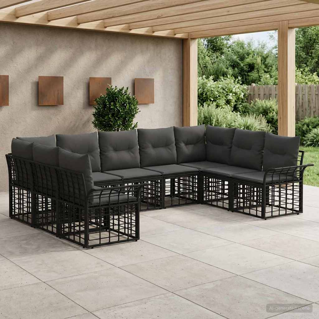 Set vanjskih sofa 9 pcs Crna i tamno siva Poliester