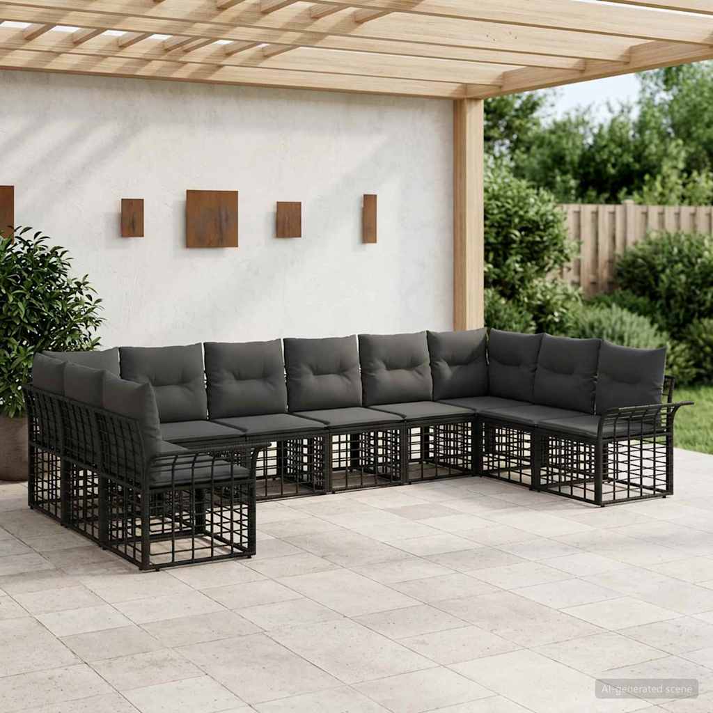 Set vanjskih sofa 10 pcs Crna i tamno siva Poliester