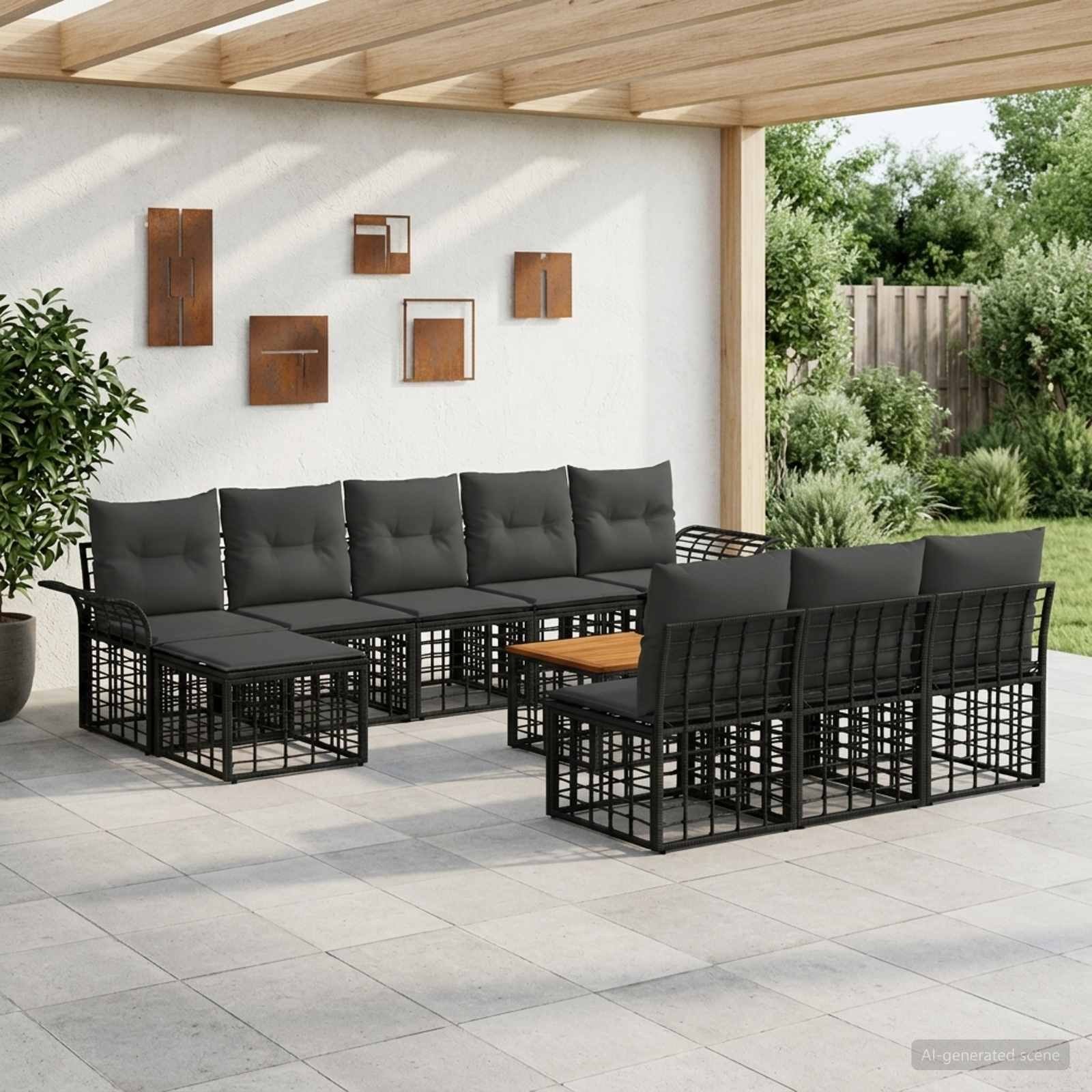 Set vanjskih sofa 11 kom. Crna i tamno siva Poliester