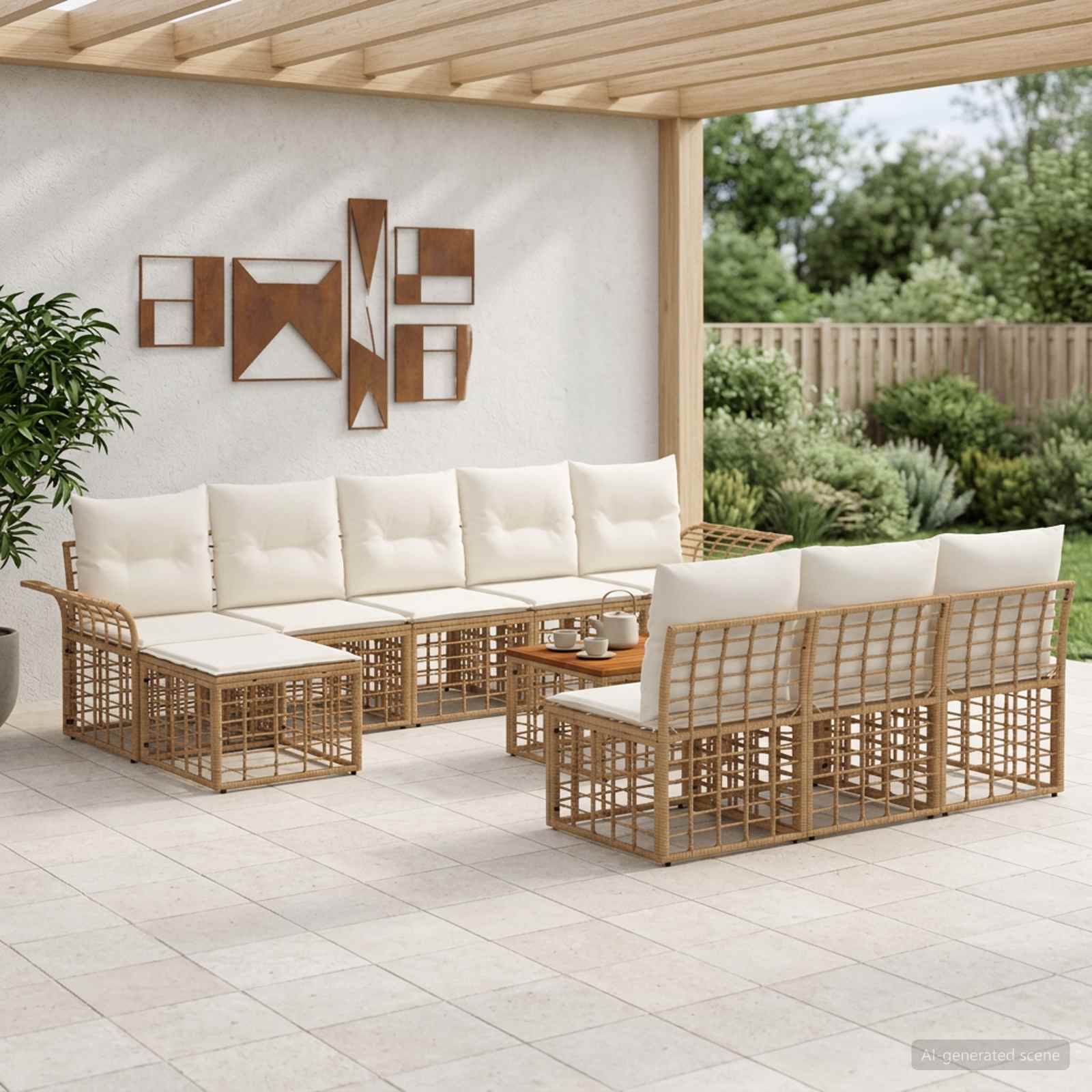 Set vanjskih sofa 11 kom. Prirodna i krema bijela Poliester