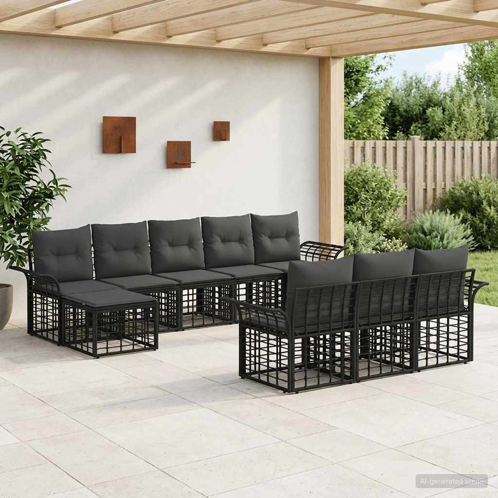 Set vanjskih sofa 10 pcs Crna i tamno siva Poliester