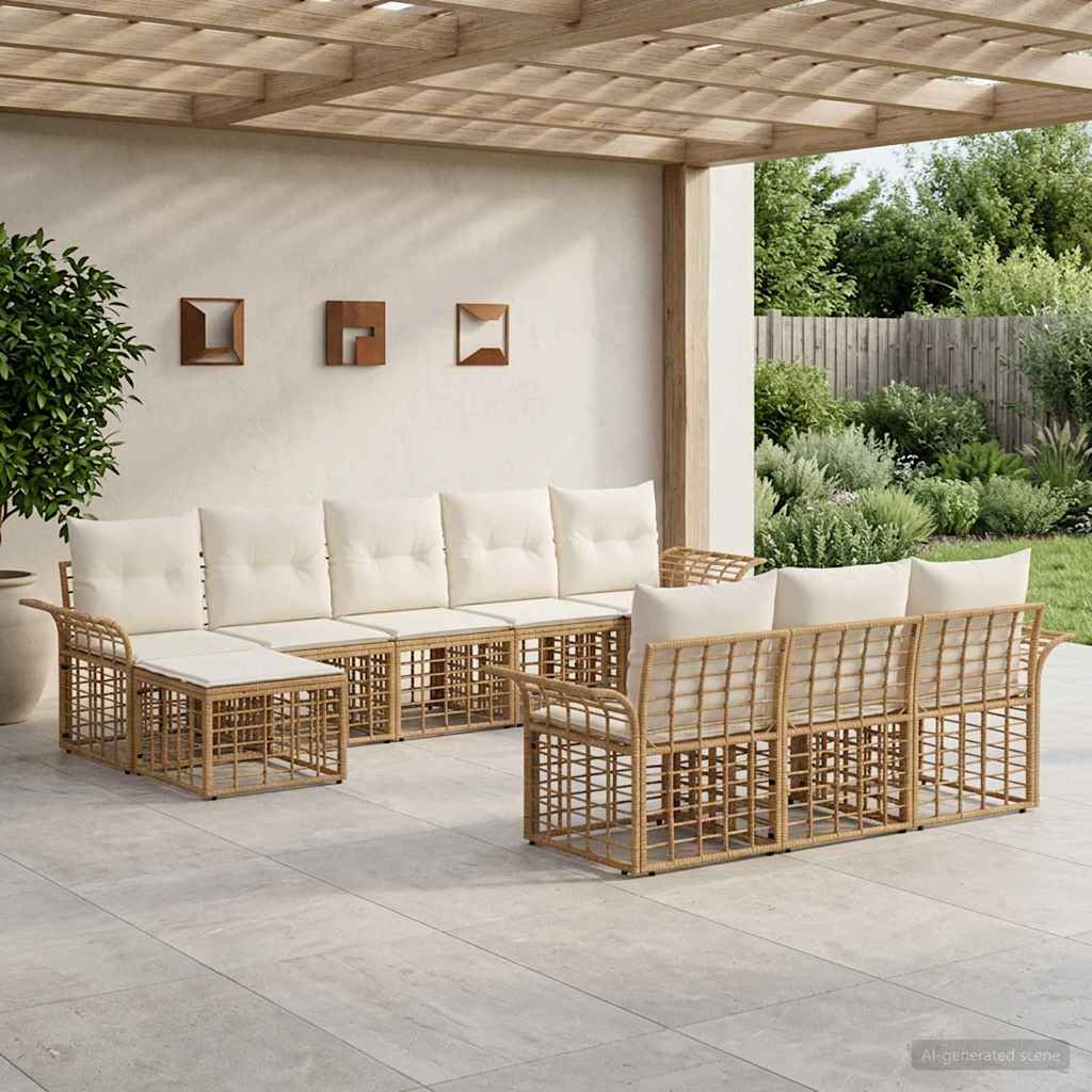 Set vanjskih sofa 10 pcs Prirodna i krema bijela Poliester