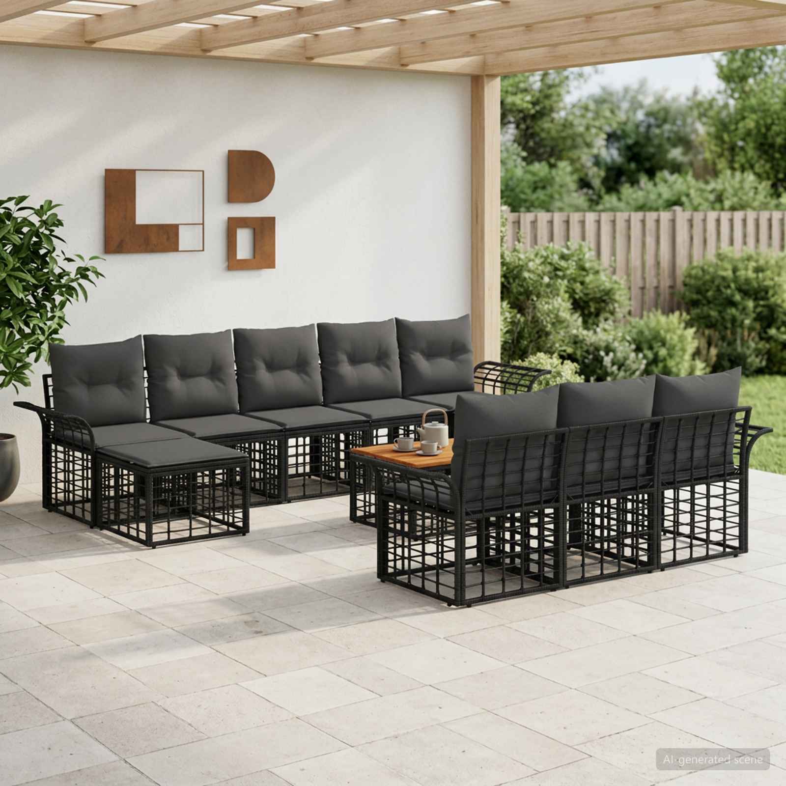 Set vanjskih sofa 11 kom. Crna i tamno siva Poliester