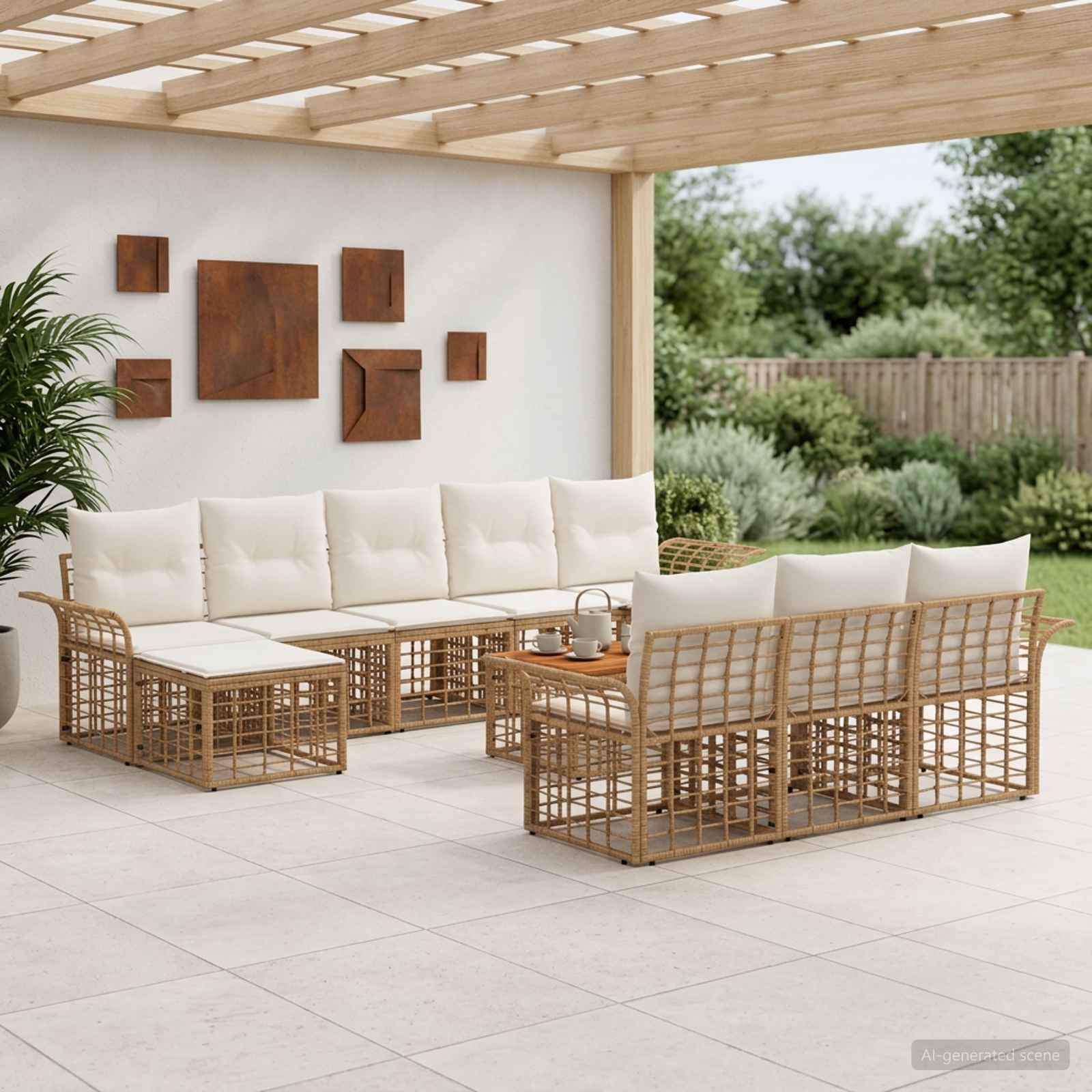 Set vanjskih sofa 11 kom. Prirodna i krema bijela Poliester