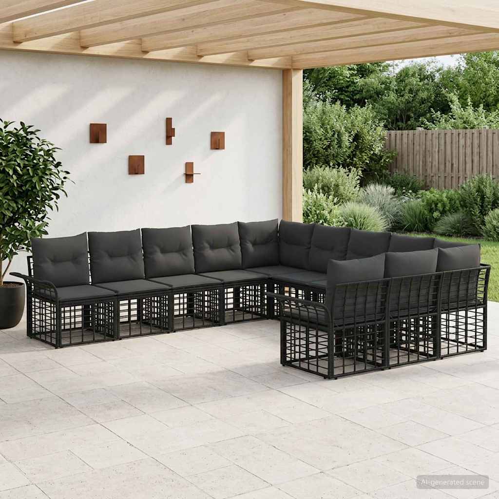 Set vanjskih sofa 11 pcs Crna i tamno siva Poliester