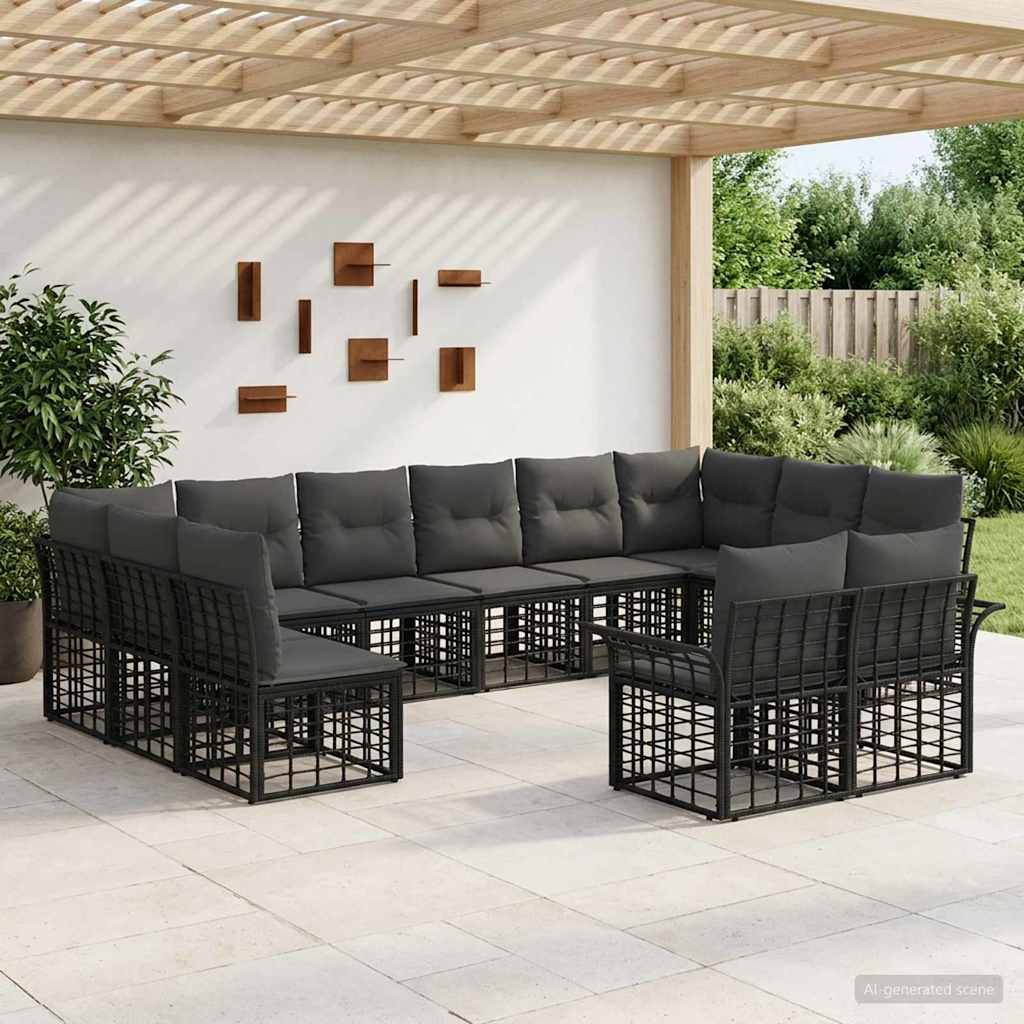Set vanjskih sofa 12 pcs Crna i tamno siva Poliester