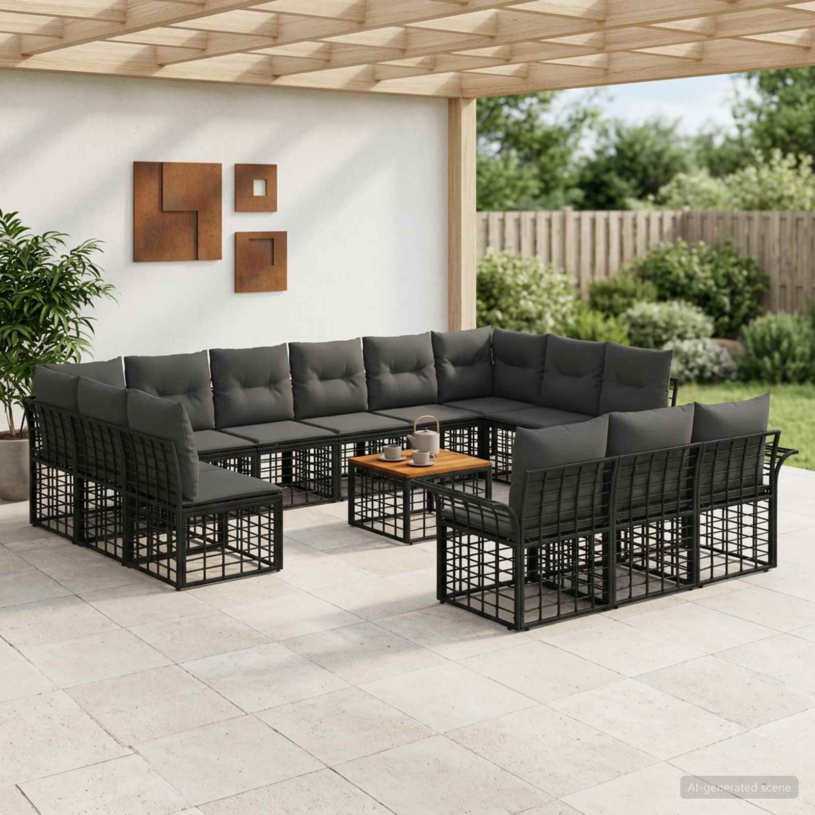 Set vanjskih sofa 14 kom. Crna i tamno siva Poliester