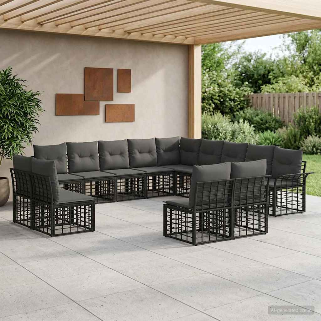 Set vanjskih sofa 13 pcs Crna i tamno siva Poliester