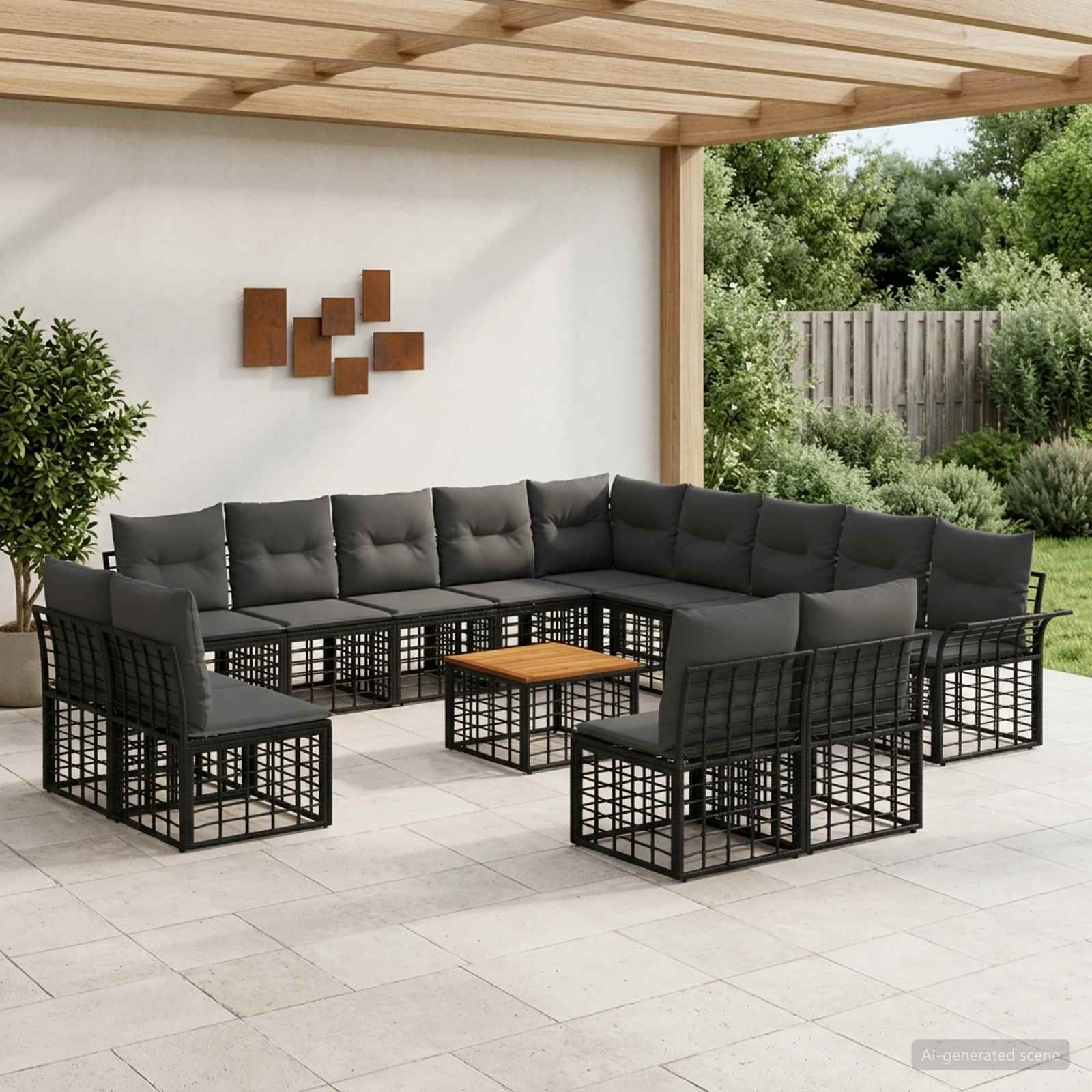 Set vanjskih sofa 14 kom. Crna i tamno siva Poliester