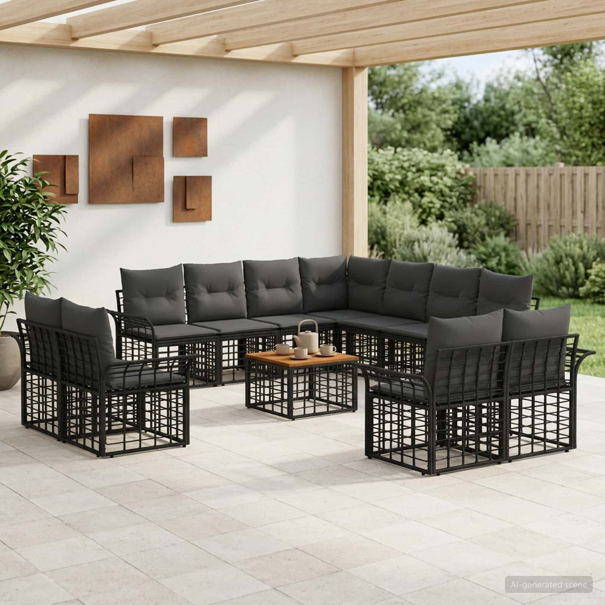 Set vanjskih sofa 12 kom. Crna i tamno siva Poliester