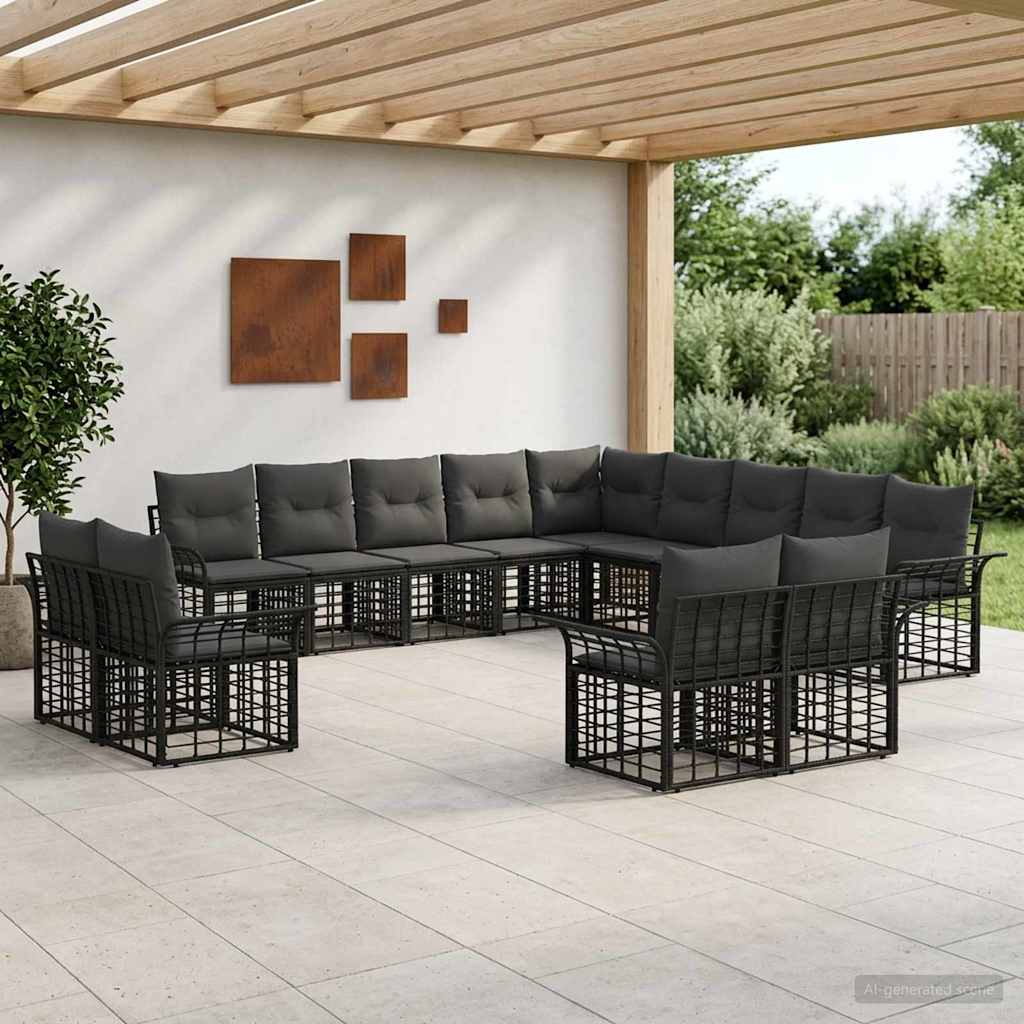 Set vanjskih sofa 13 pcs Crna i tamno siva Poliester