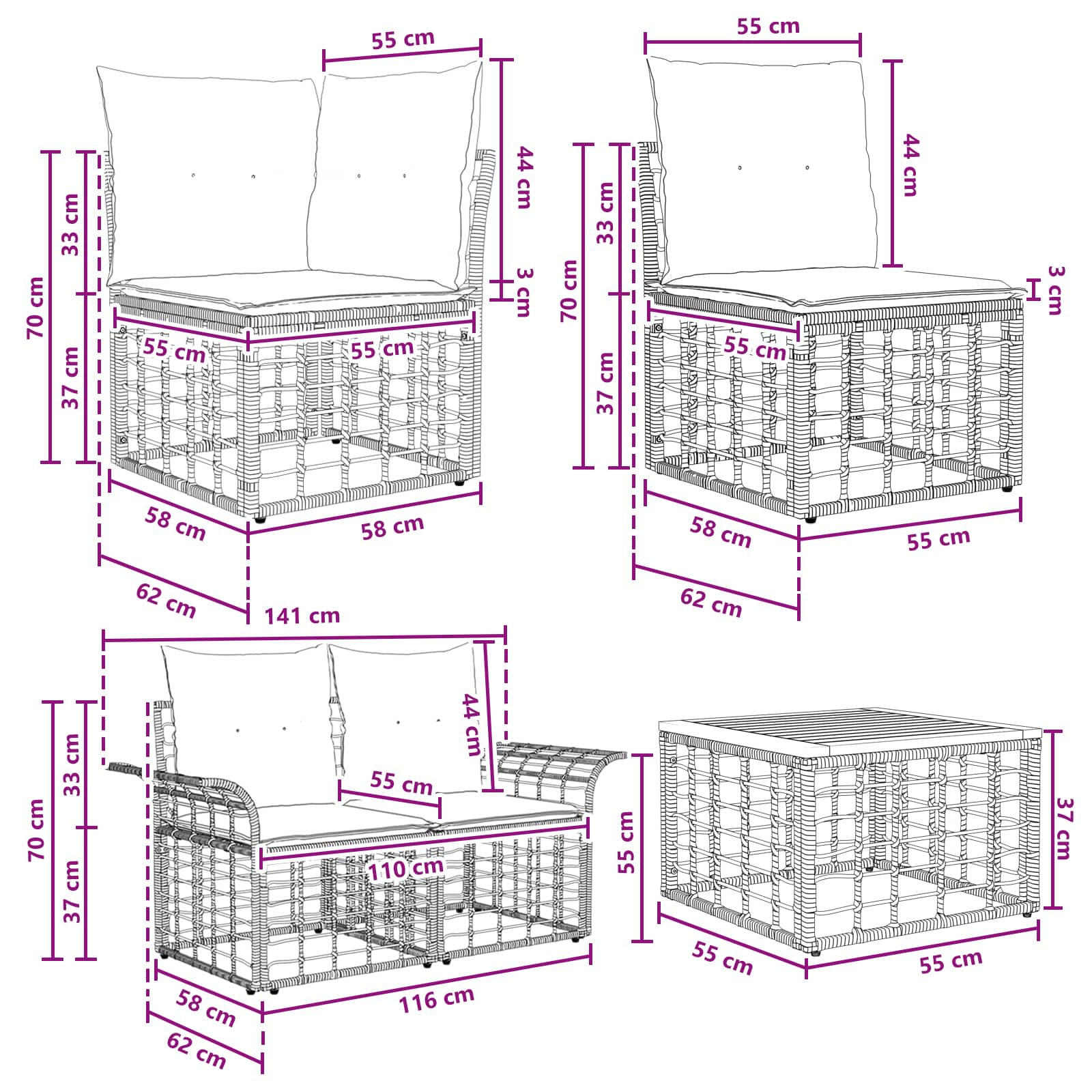 Set vanjskih sofa 14 pcs Prirodna i krema bijela Poliester