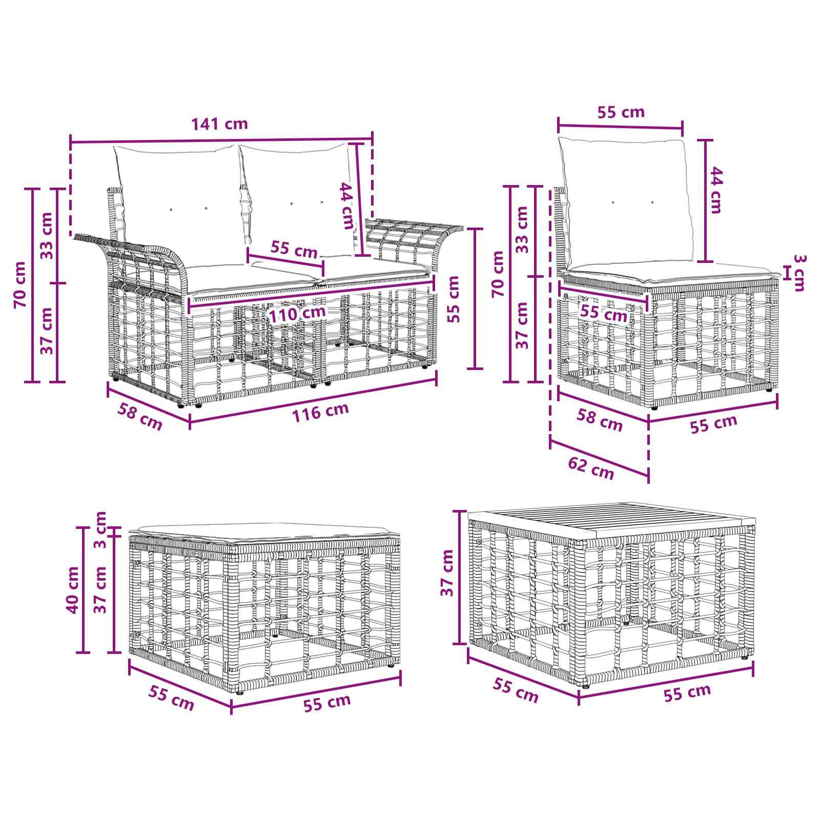 Set vanjskih sofa 10 pcs Prirodna i krema bijela Poliester