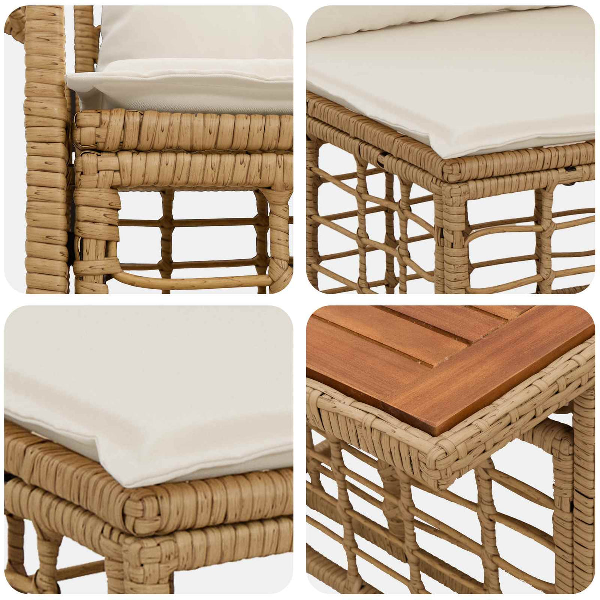 Sjedeća garnitura za vrt 6 kom. Prirodna i krema bijela