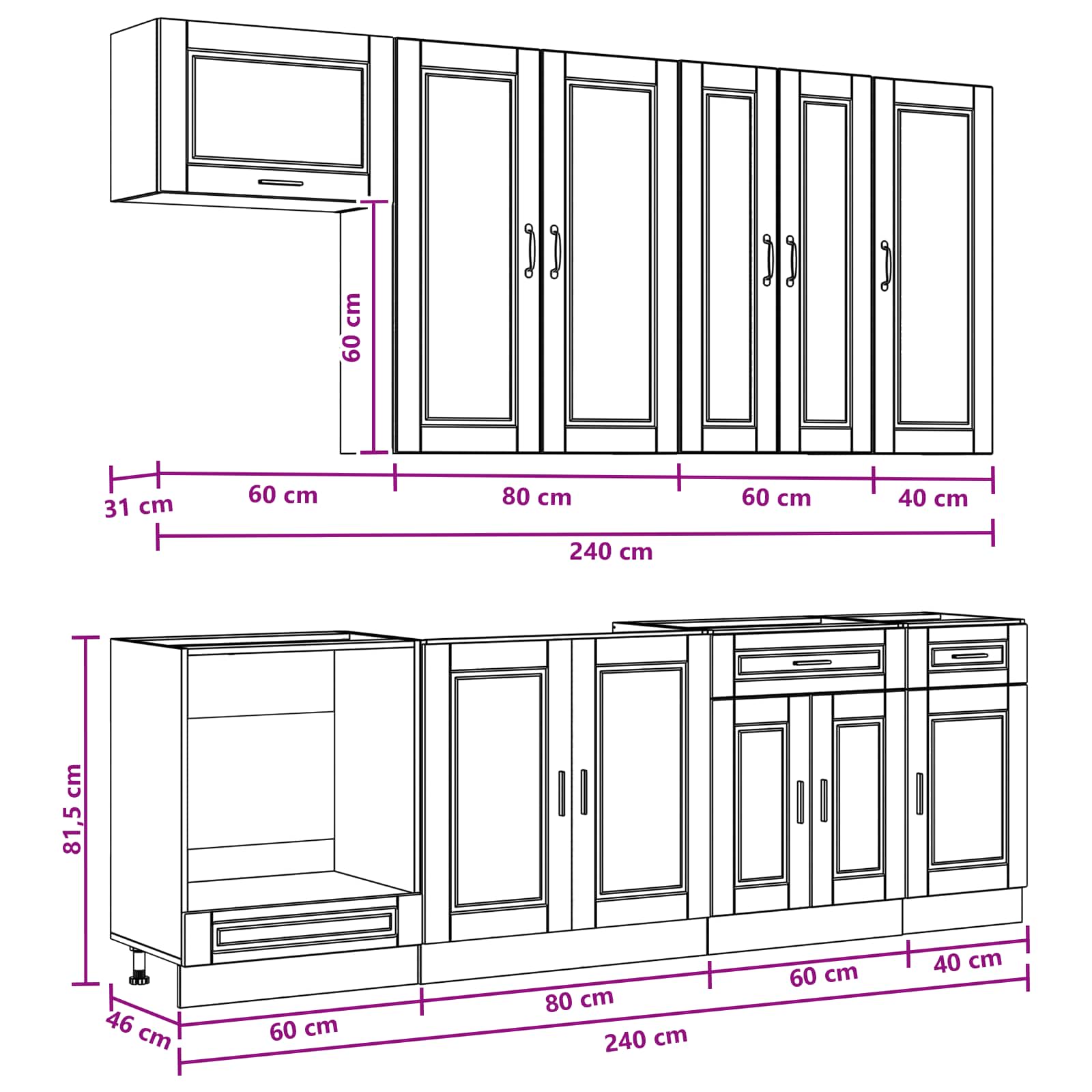 Kuhinjska jedinica PORTO 8 pcs Crna Konstruirano drvo