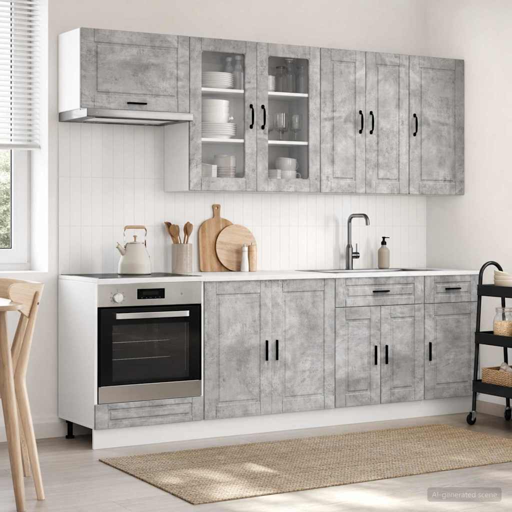 Kuhinjska jedinica PORTO 8 pcs Betonska siva Konstruirano drvo