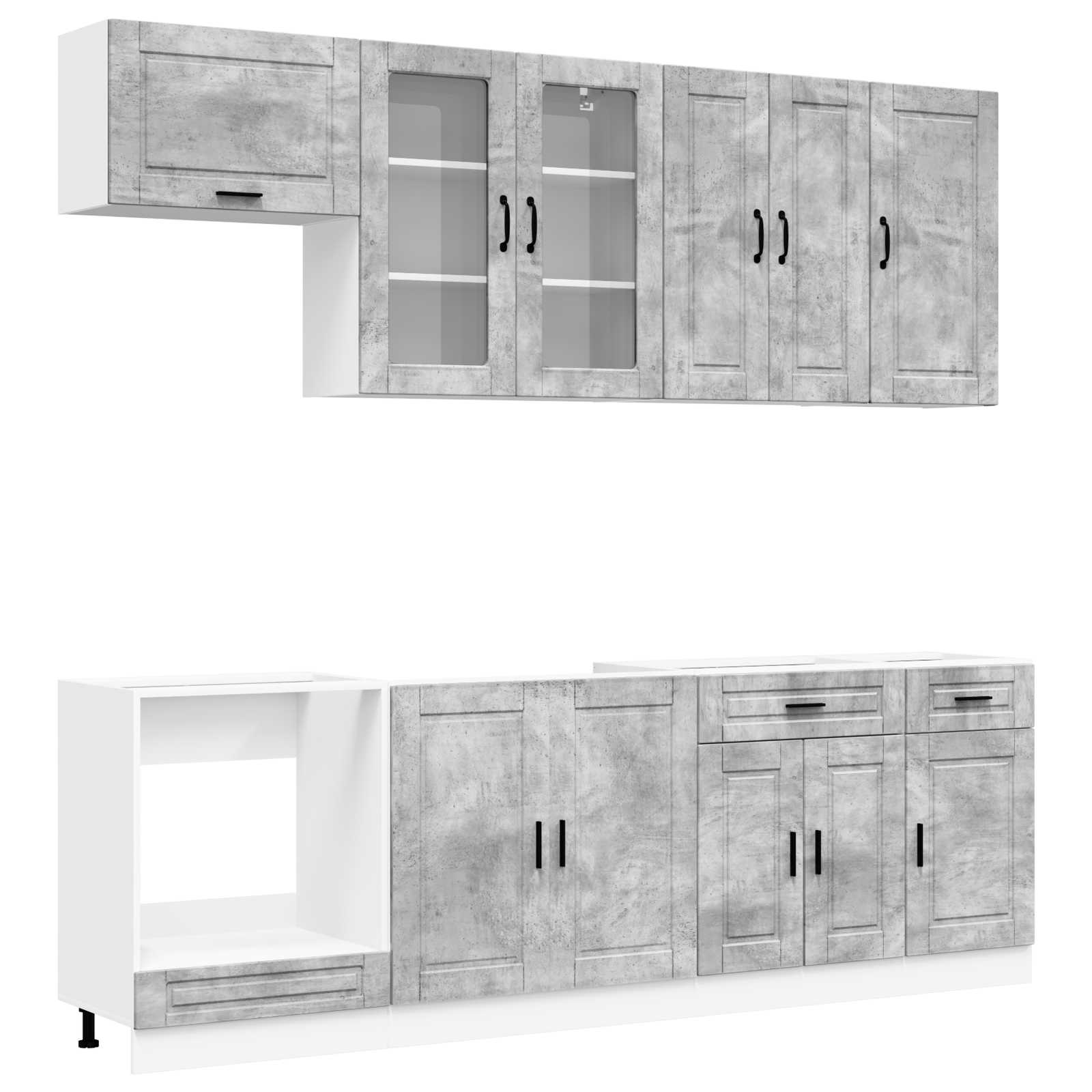 Kuhinjska jedinica PORTO 8 pcs Betonska siva Konstruirano drvo