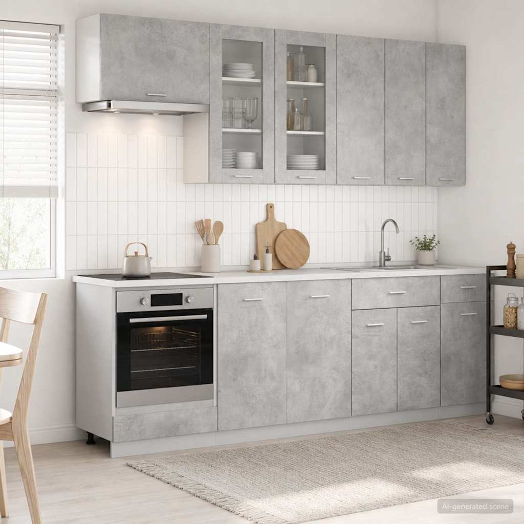 Kuhinjska jedinica LYON 8 pcs Betonska siva Konstruirano drvo