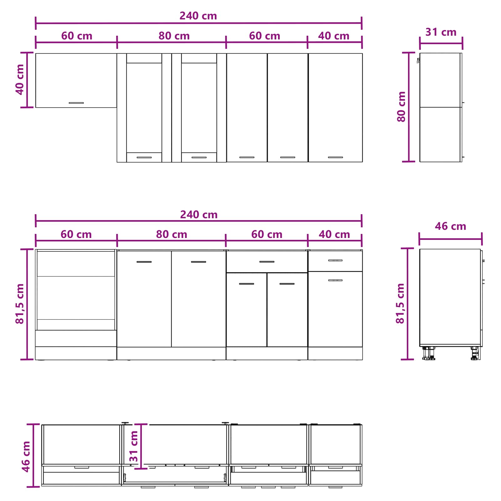 Kuhinjska jedinica LYON 8 pcs Betonska siva Konstruirano drvo